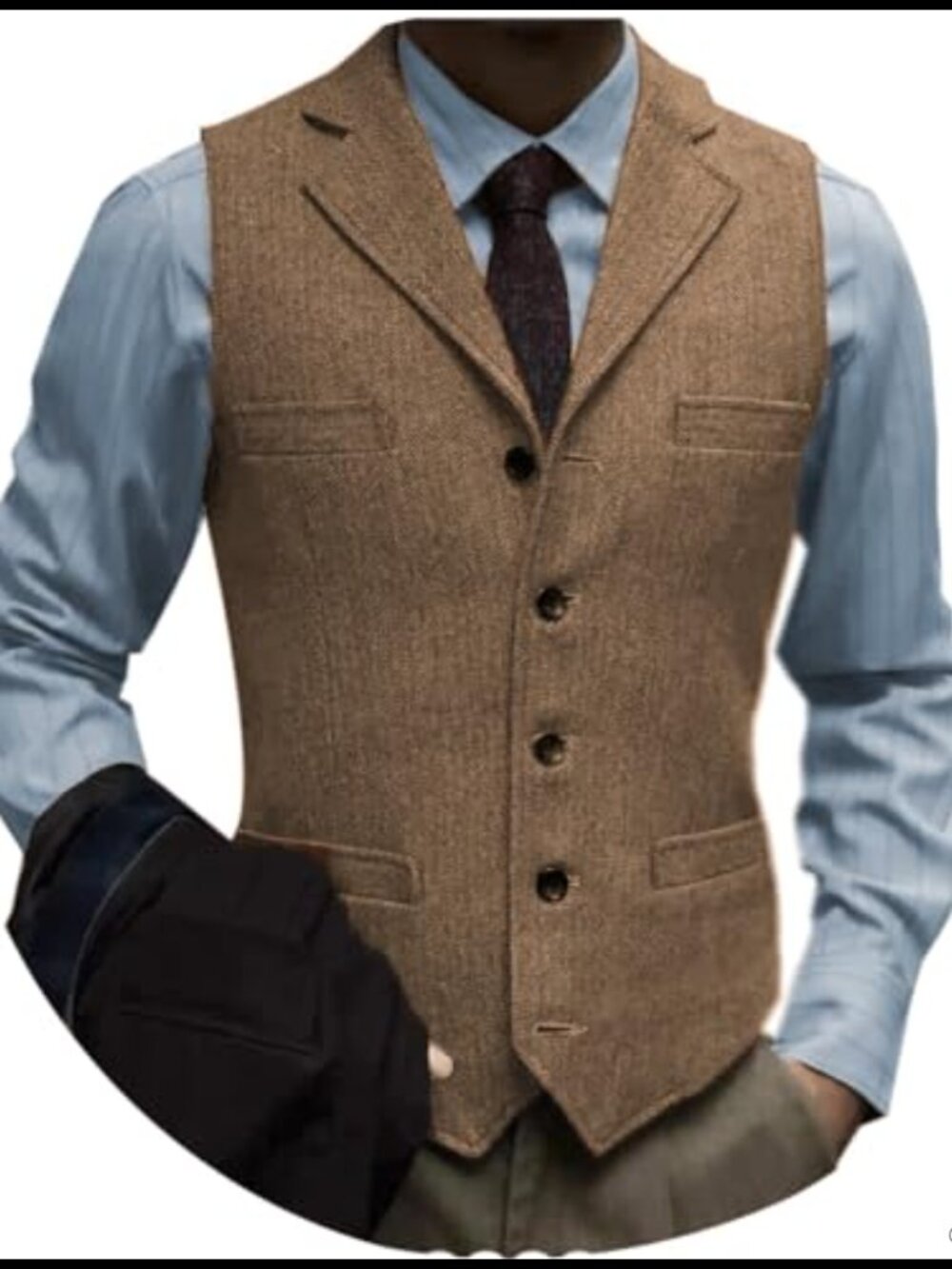Mens Tweed Suit Vest Herringbone Wool Blend Waistcoat Groomsmen Prom